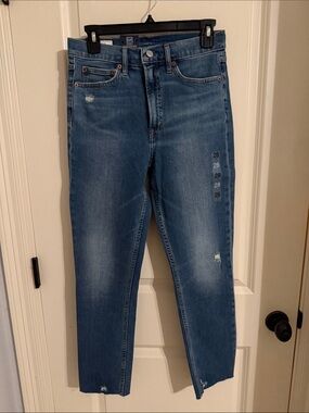 GAP Mid Wash Cropped Straight-Leg Jeans